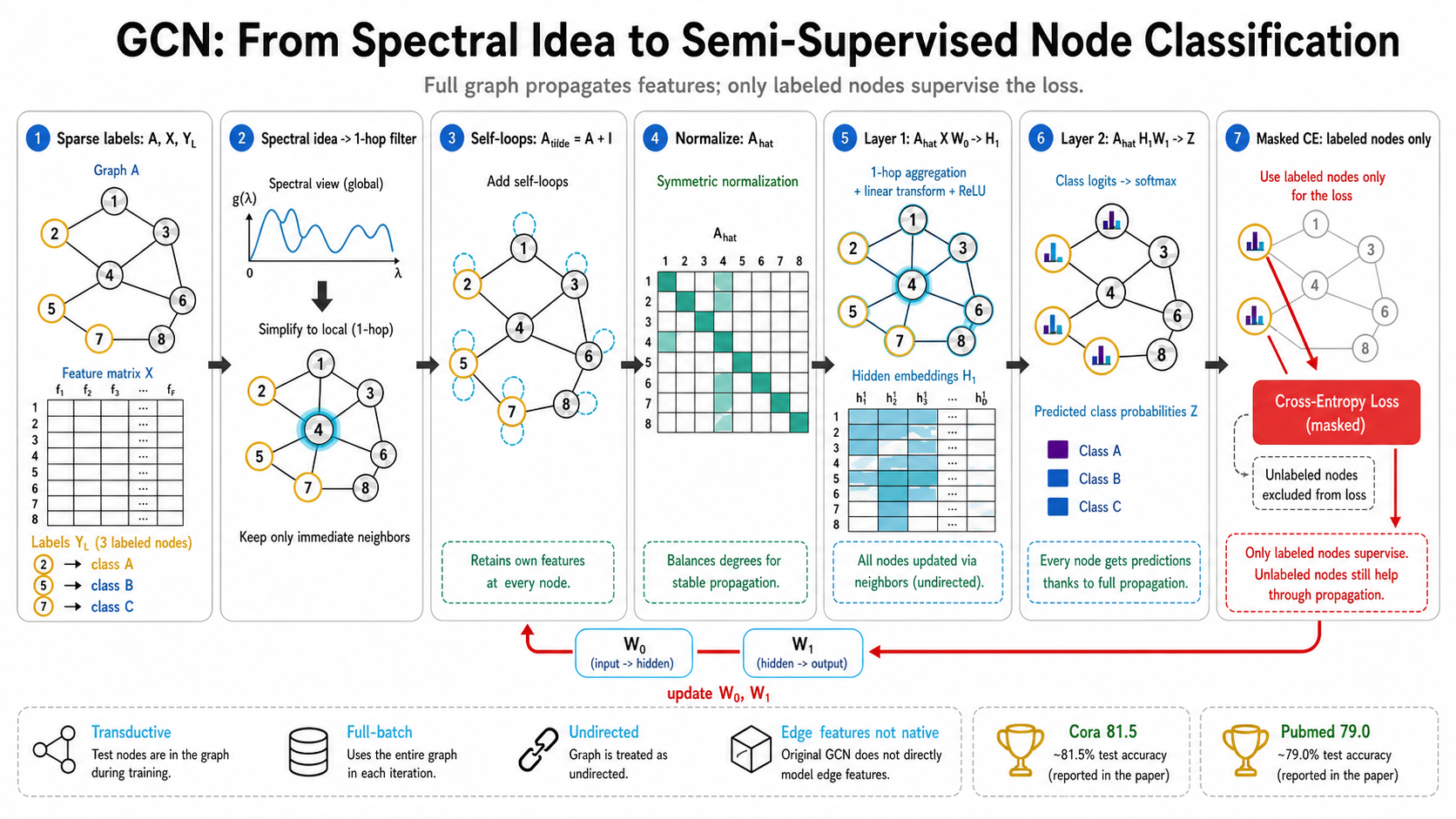 GCN full semi-supervised training flow